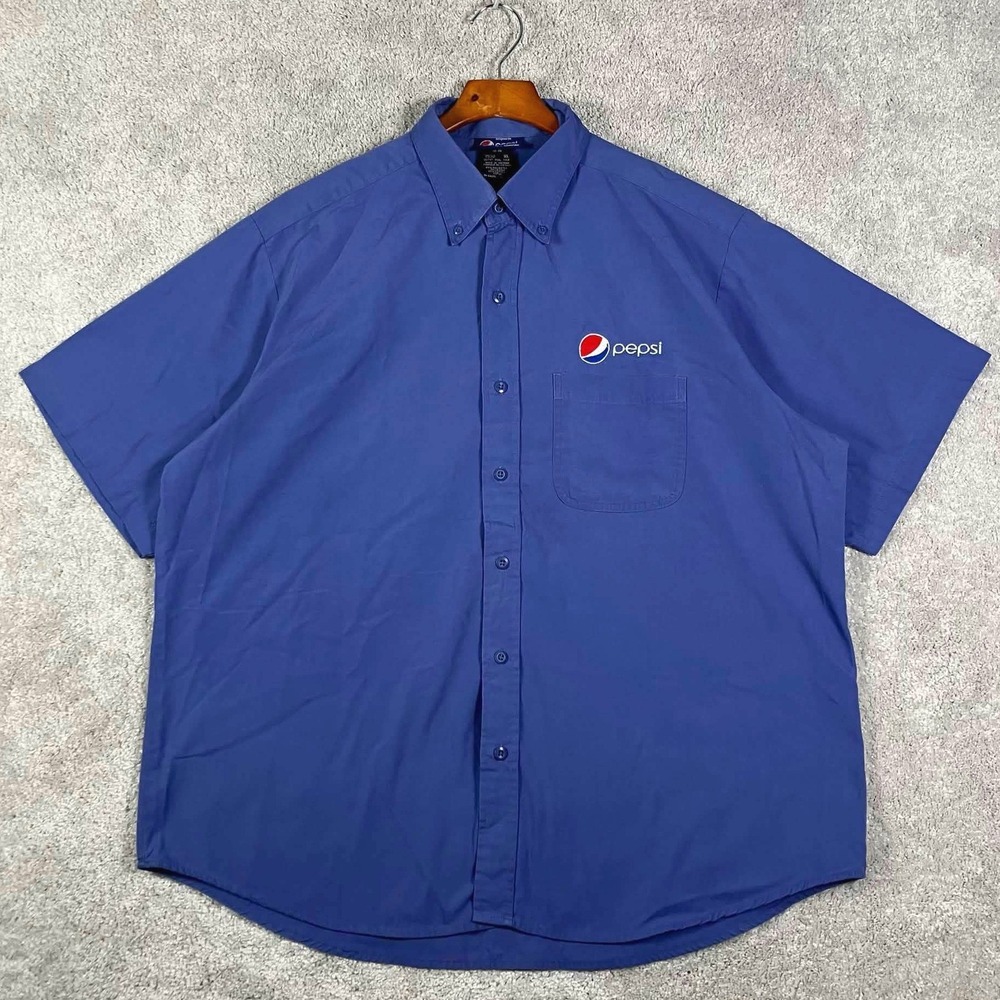 Pepsi Aramark Mens XL Blue Short Sleeve Button Down Work Shirt Embroidered Logo